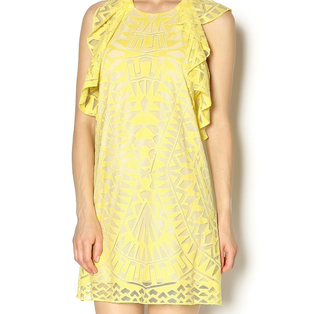 BCBG bright yellow lace dress